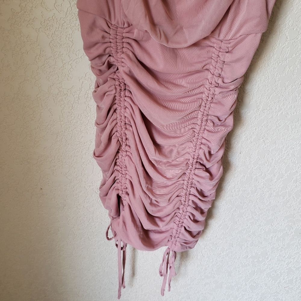 NWOT Blashe Pink Blush Ruched Tie Hem Dress Size L - Picture 4 of 9